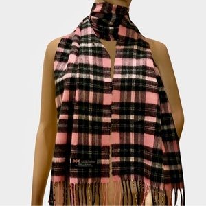 100% Cashmere Pink, Black & White Plaid Scarf Super Soft